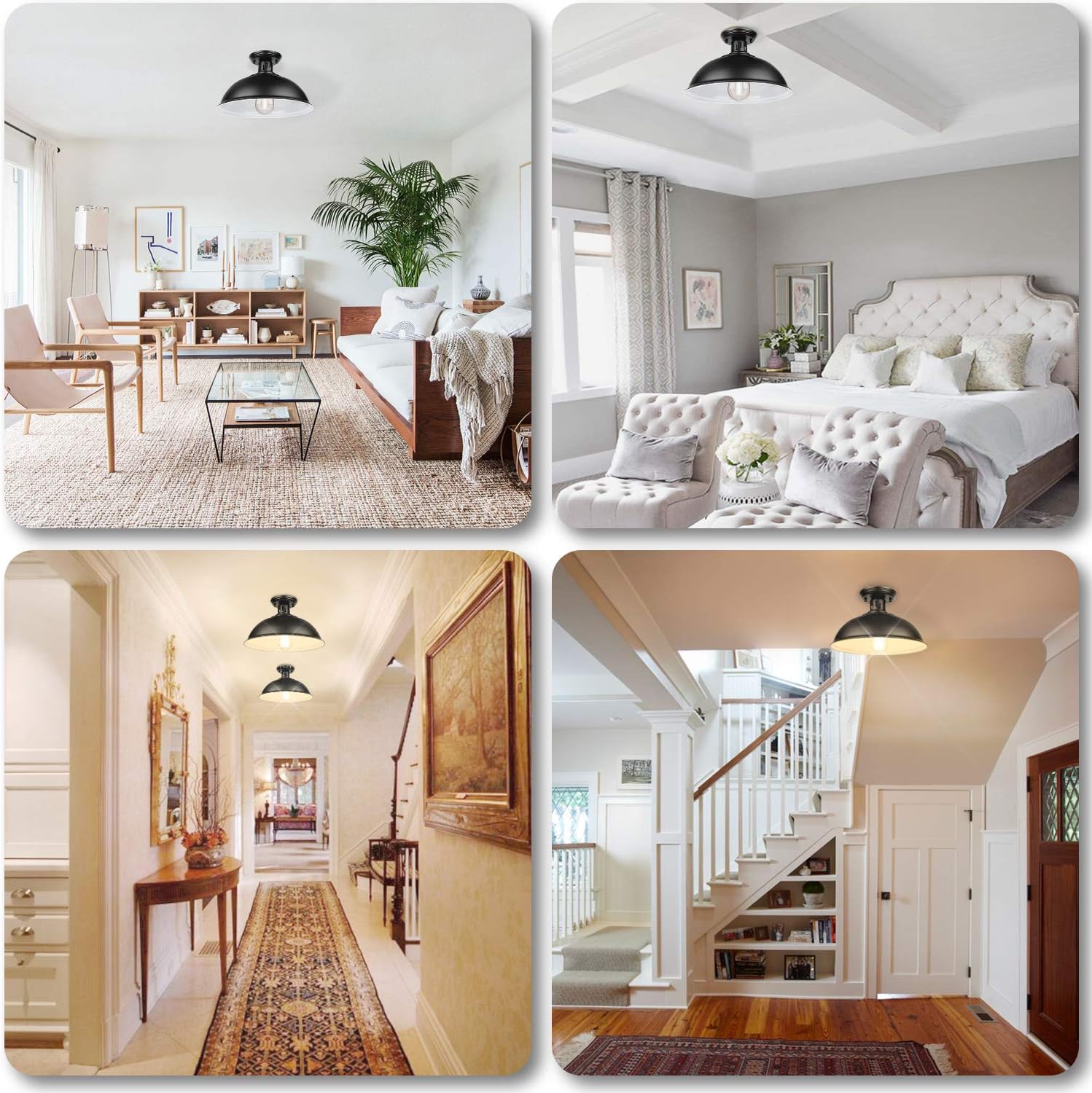 Farmhouse Semi Flush Mount Ceiling Light Fixture, E26 Medium Base, Industrial Black Pendant Lamp Shade, Great Close to Ceiling Lighting for Kitchen Island Corridor Porch Bedroom Foyer Hallway Entryway - - 