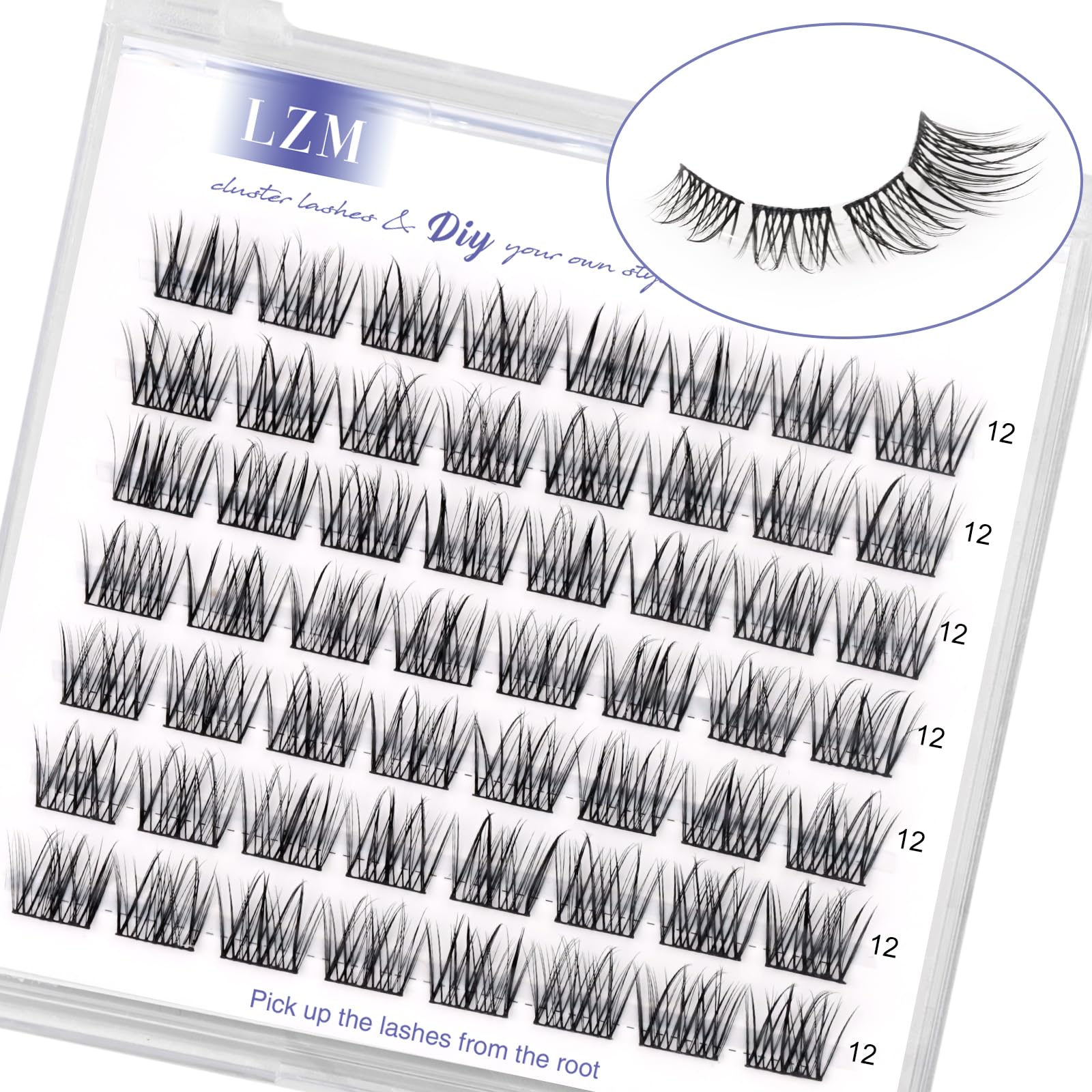 LZM Cluster Lashes 12mm Individual Eyelashes C Curl Individual Natural Reusable Lash Clusters Thin Band Natural Eyelashes (Wishes-C-12mm) — image 1