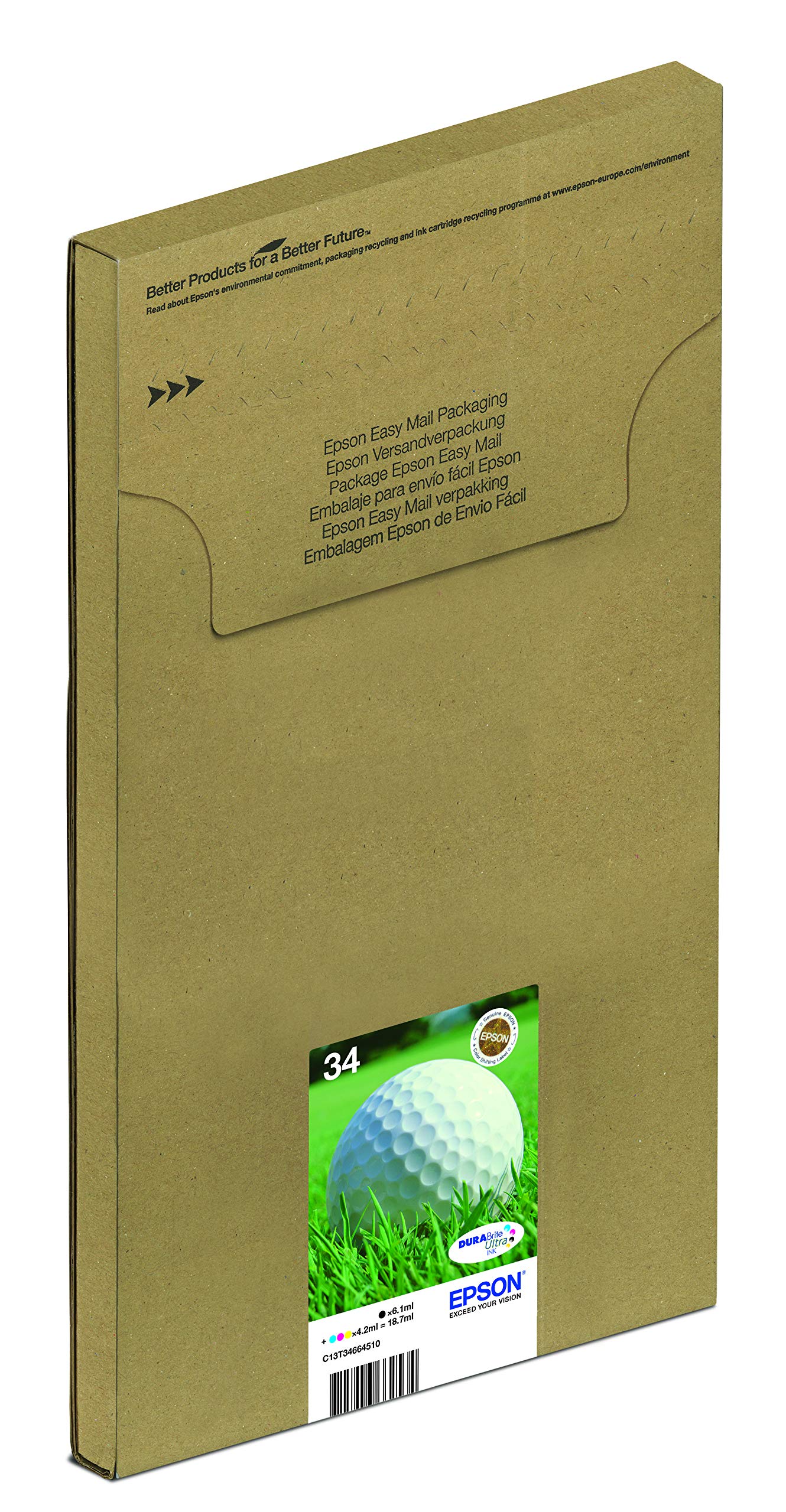 Epson 34 Golfball Genuine Multipack, Eco-Friendly Packaging, 4-colours DURABrite Ultra Ink Cartridges