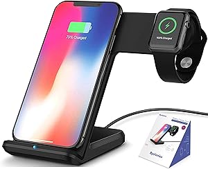 Bysionics Wireless Charger,2 in 1 Fast Qi Phone Wireless Charging Stand & Wireless Charging Dock Compatible for Apple iWatch Series 4/3/2/1 (Black)
