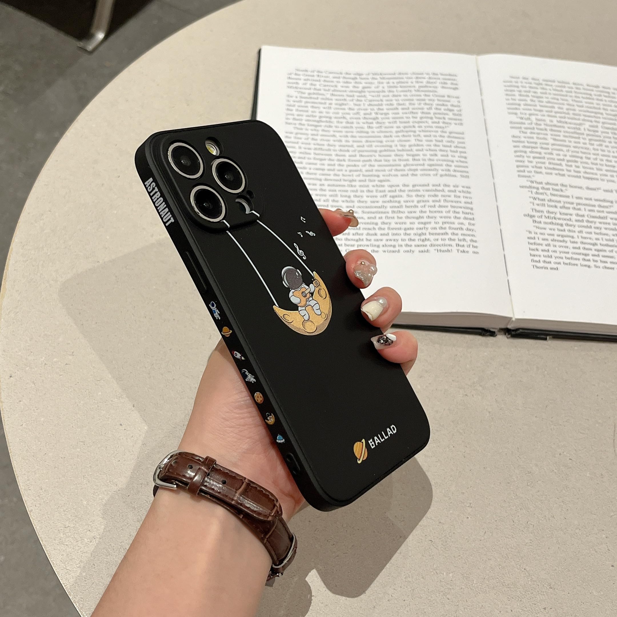 Yonds Queen for iPhone 12 Pro Cute Case, Cool Cartoon Astronaut Space Planet Moon Design Stylish Soft TPU Bumper Shockproof Anti-Slip Protector Case (iPhone 12 Pro, Swing Moon) — image 1