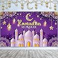 Boyiee Ramadan Mubarak Decorations Backdrop Banner Muslim Ramadan Kareem Background Eid Mubarak Sign Photo Booth Backdrop Background for Home Muslim Eid Al Fitr Party Supplies(Purple)