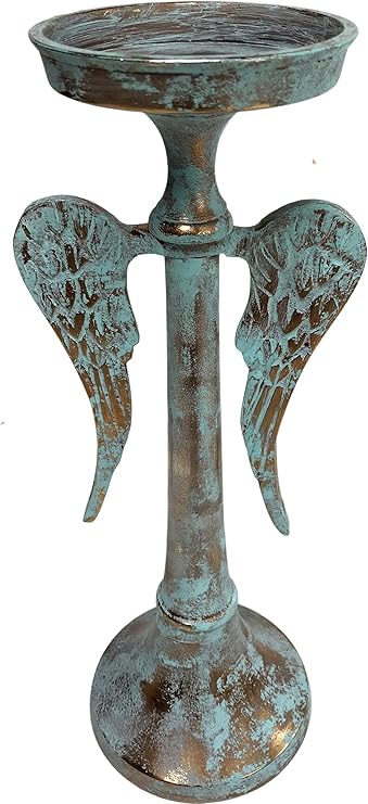 Farmhouse World Angel Wings Candle Holders For Table 12 5 Small Candle Holder Painted Metal To Give Distressed Rustic Decorative Look And Perfect Pillar Candle Holder Centerpiece For Angel Decor Candlesticks Kitchen