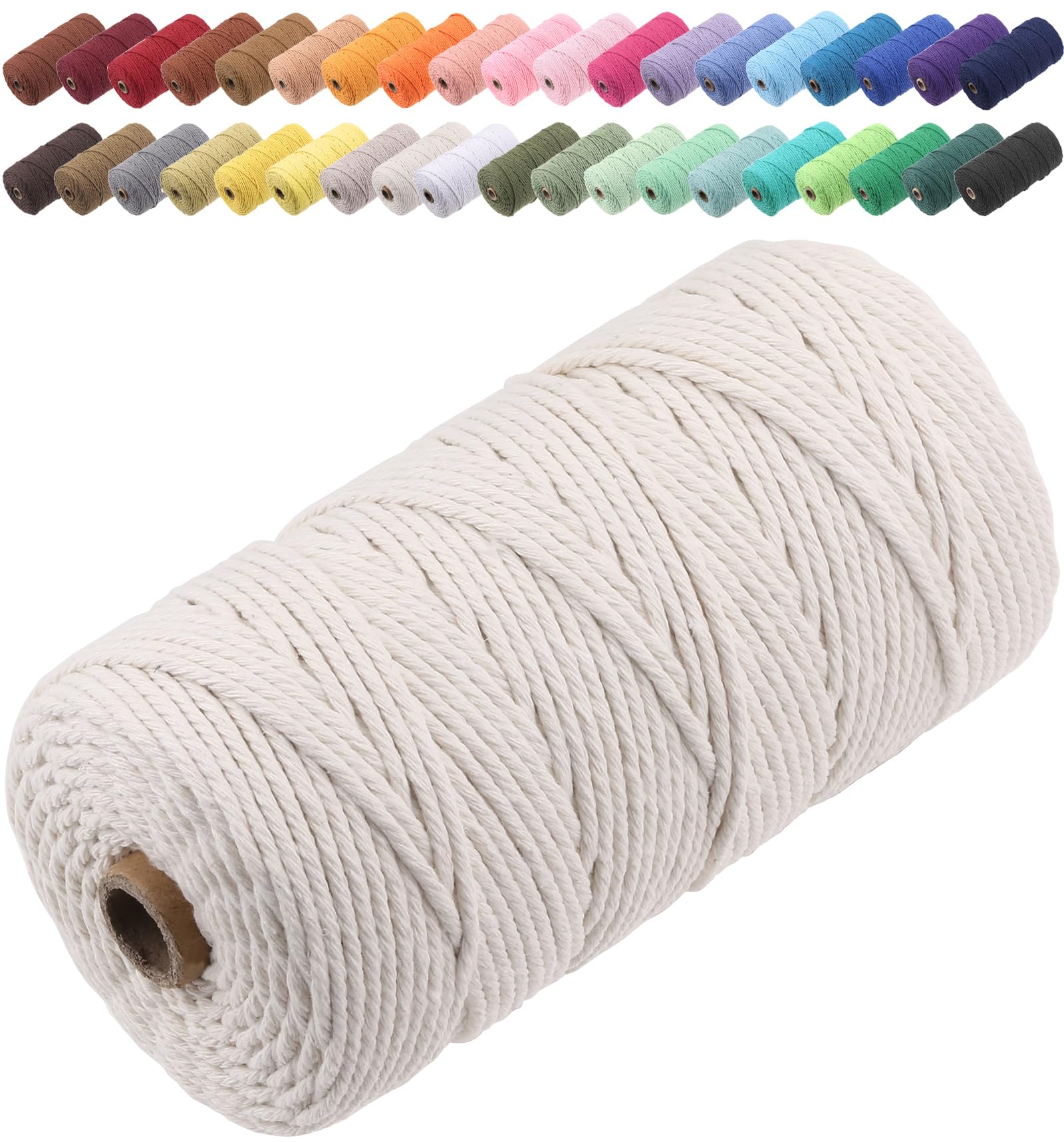 GOHOF Macrame Cord 3mm x 150m Premium Cotton Macrame Rope, 4 Strand Twisted Soft Cotton Cord, One of The Most Perfect Materials for Macrame Art, Cotton String Without Chemicals (Beige) — image 1