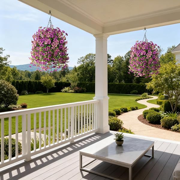 INQCMY ARTIFICIAL FLOWERS FOR OUTDOOR FAUX HANGING PLANTS SPRING SUMMER DECORATION 2 PCS FAUX FLOWERS FOR PLANT POT UV RESISTANT LOOK REAL FOR OUTSIDE HOME GARDEN ENTRANCE COURTYARD