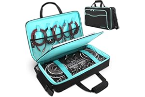 AUROTIER DJ Bag for DDJ-FLX4/DDJ 200/DDJ 400/DDJ REV1, Padded DJ Controller Crossbody Bag with 4 Pockets for 17.3 Inch Laptop, Cables, DJ Mixer Case with Adjustable Shoulder Strap for DJ Equipment