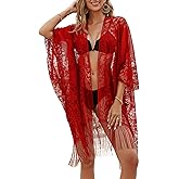 Sexy Elegant Lace Kimono Beach Cover Up for Women, Bathing Suit Cover Up, Open Front Swimsuit Coverup for Poolside, Seaside