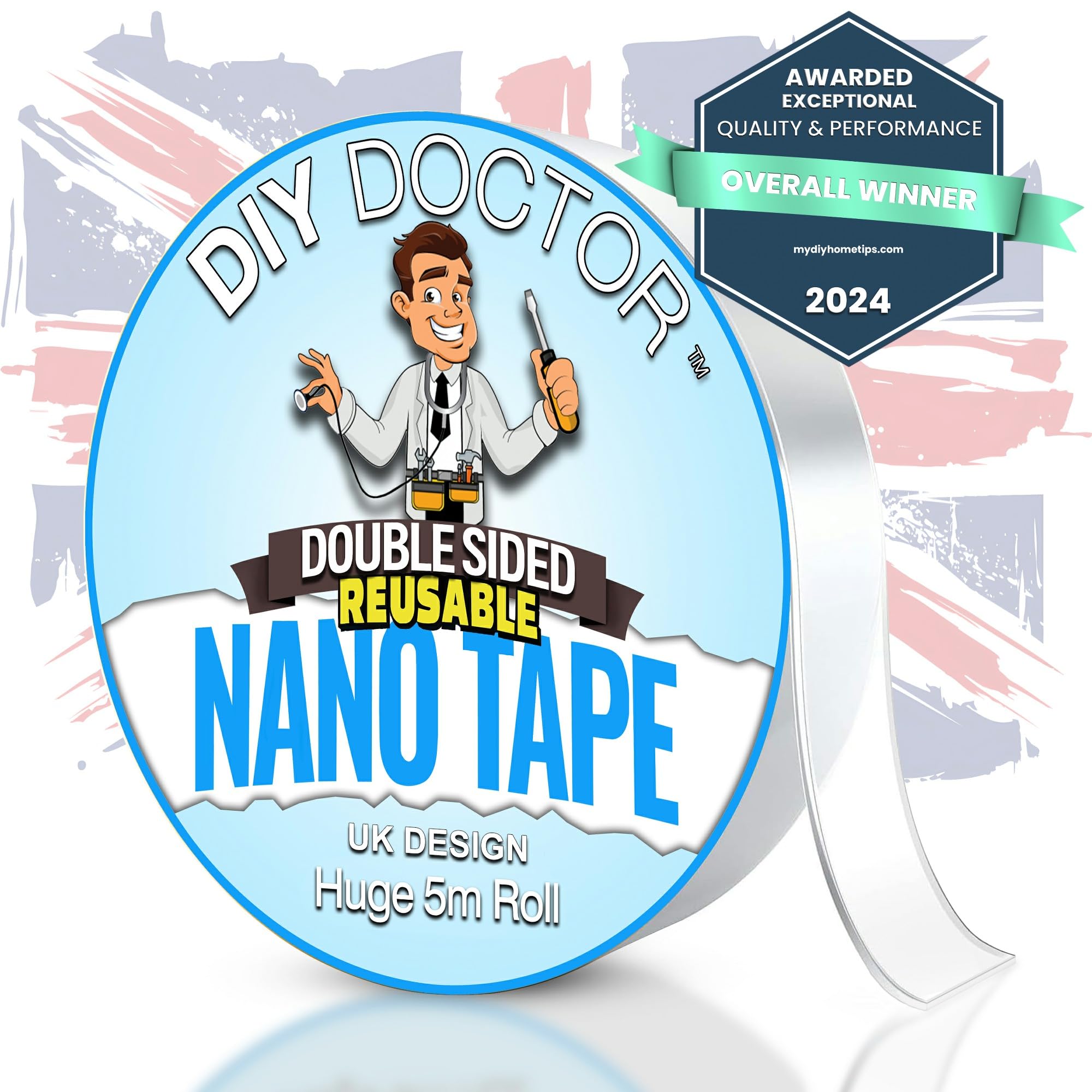 DIY Doctor Multi-Functional Double Sided Nano Tape - Huge 5m x 22mm Roll - Strong Double Sided Heavy Duty - Traceless Washable Removable Gel Tape