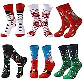 TENYSAF Christmas Socks for Men Women: 6 Pairs Holiday Socks Cotton Cozy Xmas Crew Socks for Family Friends Gift Chirstmas