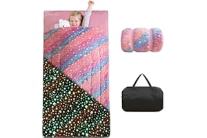VIVILINEN Kids Sleeping Bag for Girls Boys Glow in The Dark Toddler Slumber Bag Luminous Soft Sleepover Bag Nap Mat Preschool Daycare Kindergarten Slumber Sack with Pillow Pocket