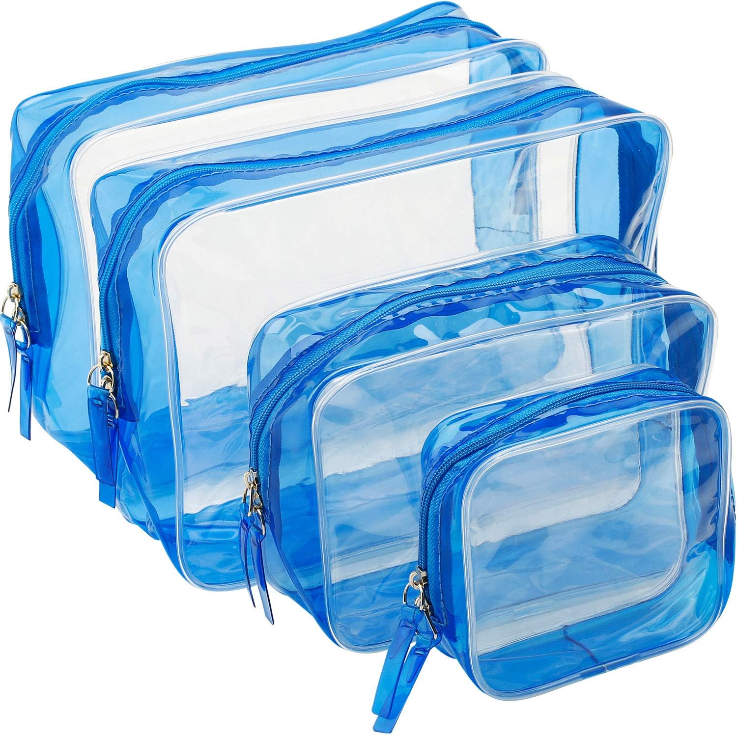 4 Pieces Clear PVC Zippered Toiletry Carry Pouch Waterproof Cosmetic