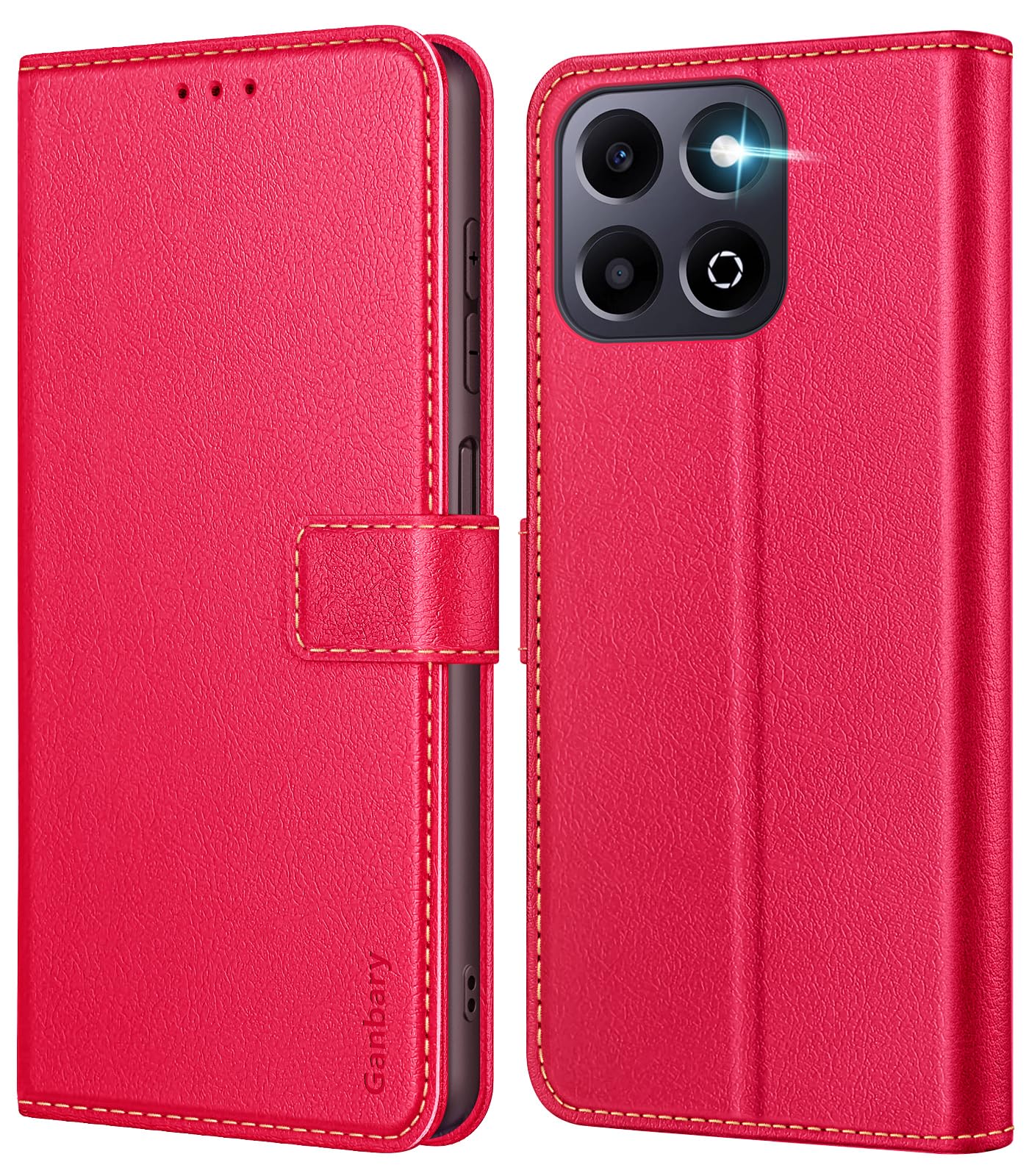 Ganbary Case Compatible with Honor 200 Smart, Premium PU Leather Flip Wallet Case [Full Protection] [Card Slots] [Kickstand] for Honor 200 Smart, Red