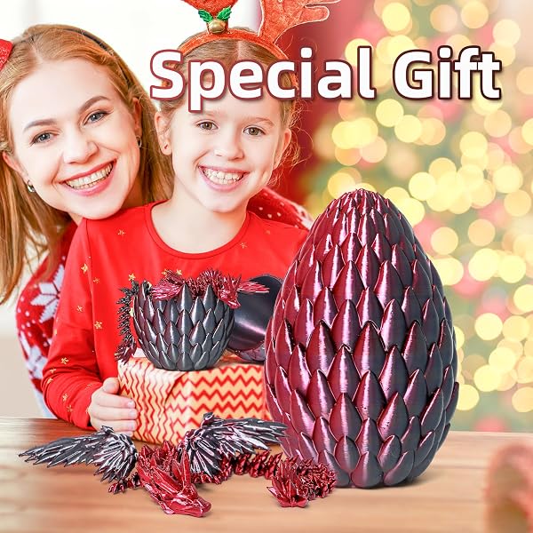 FLAVERY 3D PRINTED DRAGON IN EGG – BLACK MIX RED – SURPRISE EASTER BASKET STUFFERS, EASTER GIFT FOR KIDS&ADULTS, FLEXIBLE WINGED DRAGON INSIDE, FIDGET TOY, BIRTHDAY GIFT, DESK FIGURE DECOR