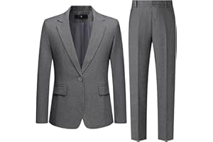 FOORUYA Women's 2 Piece Pant Suit Business Casual Outfits Notched Collar Blazer Pants Sets