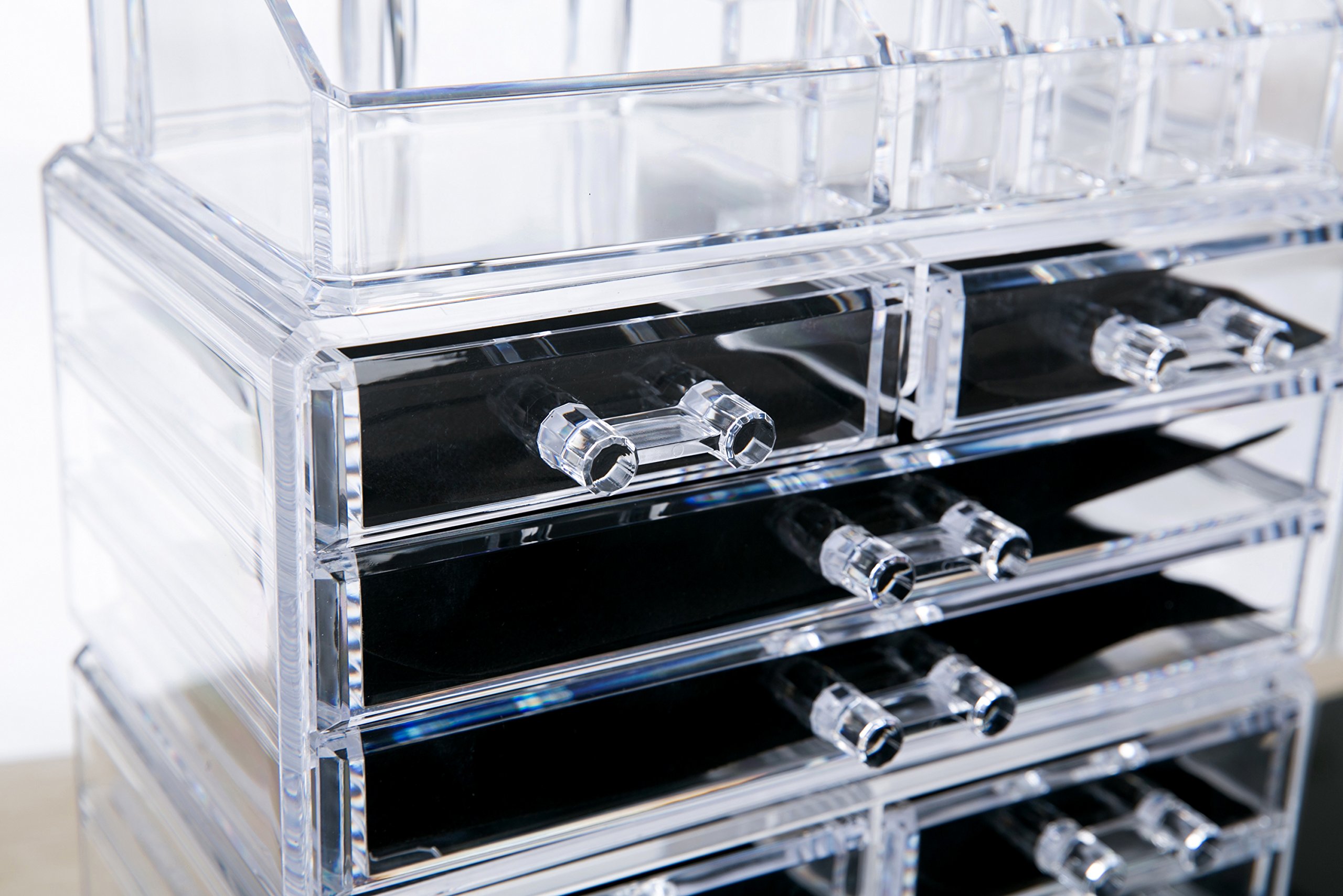 Cosmetic Storage Organizer Makeup and Jewelry Organizer Dispaly Box 2 Piece Drawers Clear Acrylic