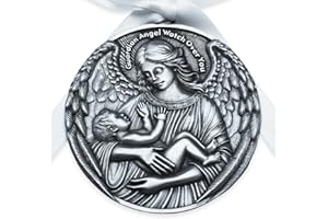 AIVIWIAI Guardian Angel Crib Medal White Ribbon Round 2 9/10, Christening Baptism Gift Baby Keepsake Newborn Angel Ornament Sympathy Gift for Baby Loss