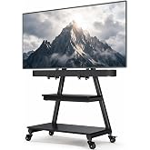 Perlegear Rolling TV Stand with Soundbar Mount for 43&ndash;83 inch TVs, 132 lbs | Soundbar mounts above or below TV, &plusmn;30&deg; swivel, +5&deg;/-15&deg; tilt, wood base, shelves, wheels or fixed feet, Max VESA 600x400mm
