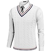 COOFANDY Men's Sweater Vest V Neck Casual Sleeveless Pullover Striped Cable Knit Sweater Vest