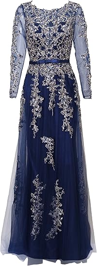 meier women's illusion long sleeve embroidery prom formal dress