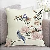 Decgarsun Bird Flower Decorative Pillow Covers 18x18 Linen Outdoor Square Pillow Case Cushion Cover for Sofa Couch Bedroom