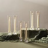 NUPTIO Candle Stick Candle Holder: Set of 6 Glass Hurricane Taper Candleholder - Bulk Candlestick Stand with 30 cm Tall Cylin