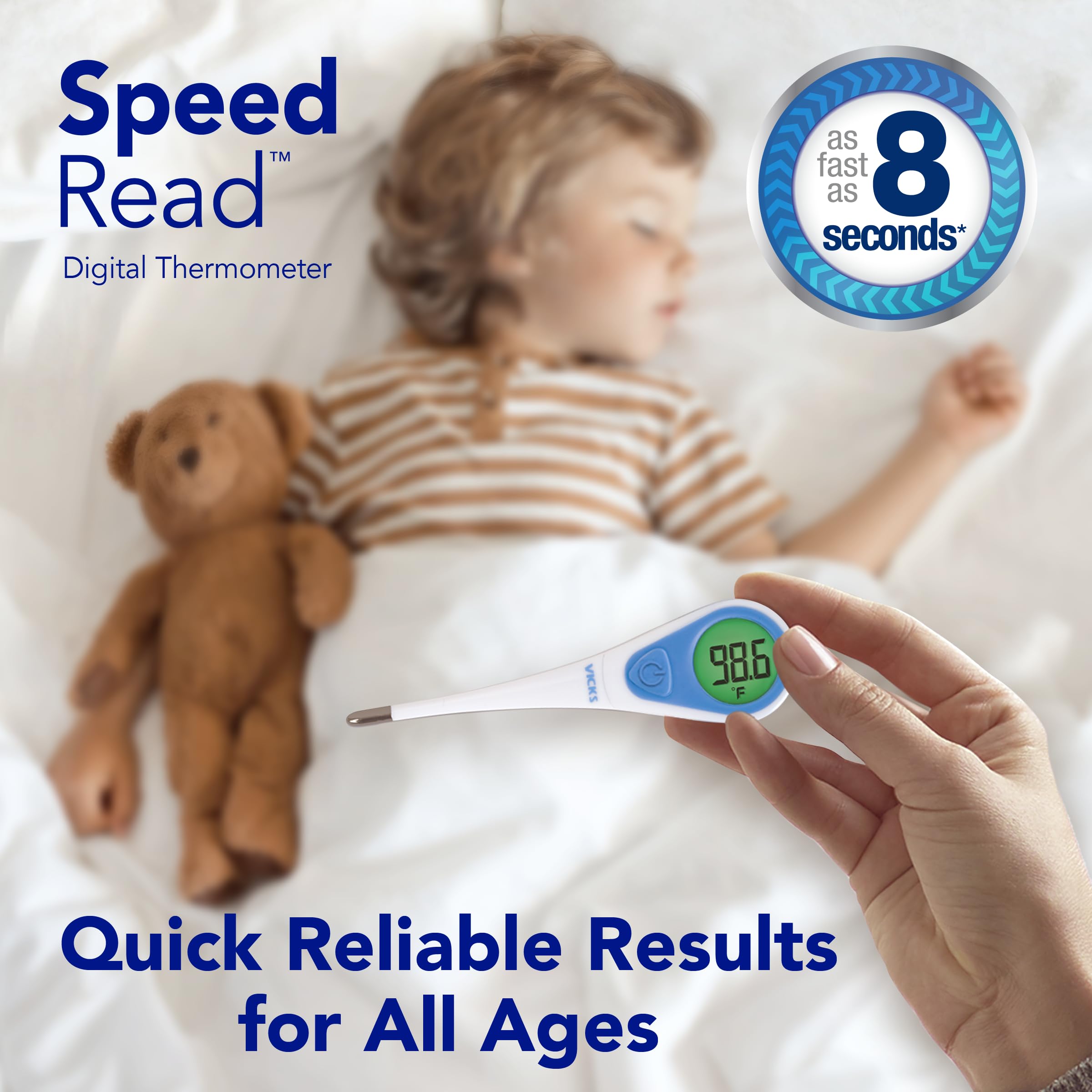 Vicks SpeedRead Digital Thermometer for Baby, Kids & Adults, Color-Coded Readings, Oral, Baby Rectal Thermometer or Under The Arm, Water Resistant