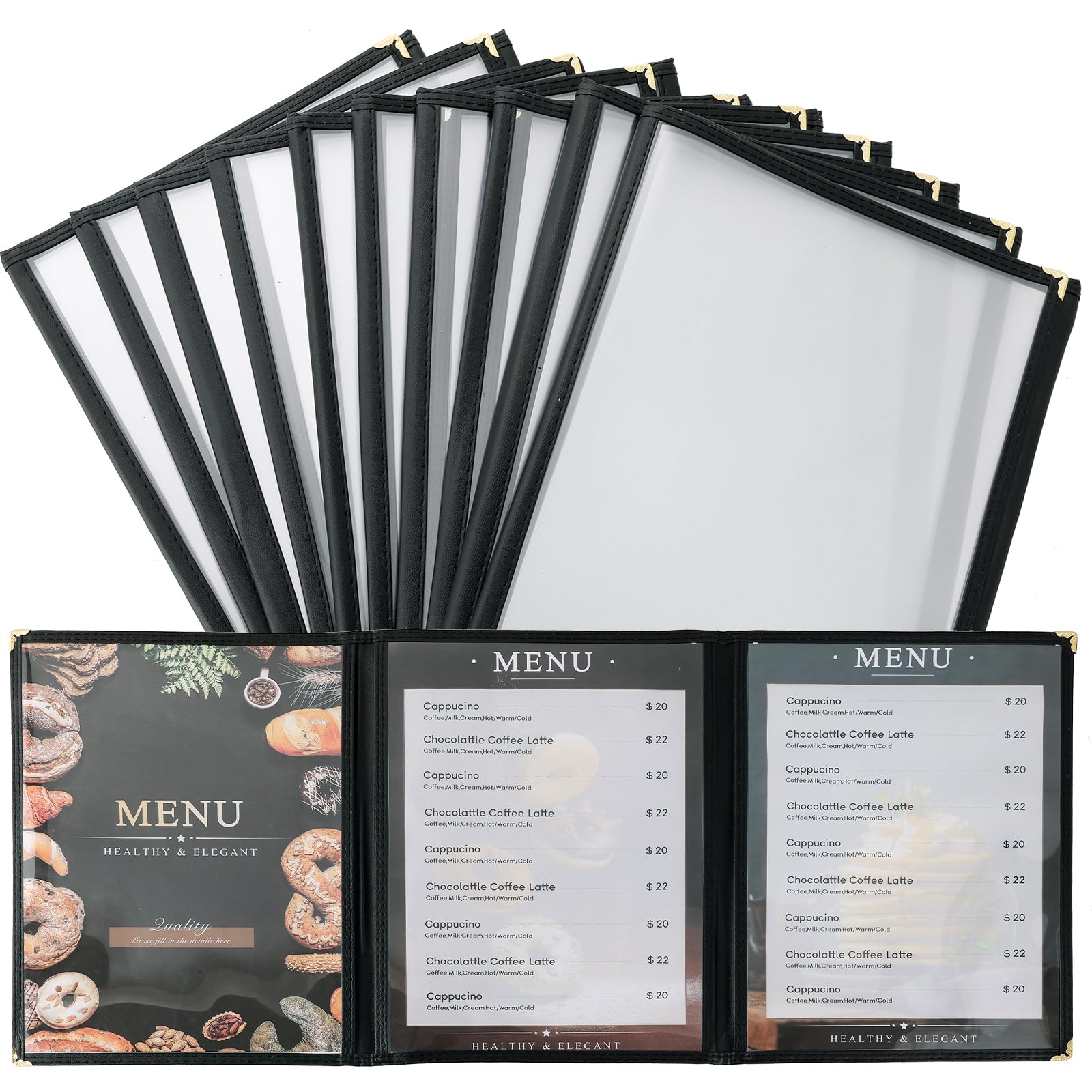 Photo 1 of AMGSH 8.5 x 11 Inch Menu Covers, 10 Pack 3 Page 6 View Menu Sleeves Clear View Menu Holder for Kitchen, Restaurant Supplies, Drink, Wine Menu