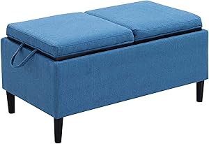 Convenience Concepts Designs4Comfort Magnolia Storage Ottoman with Trays, Soft Blue Fabric