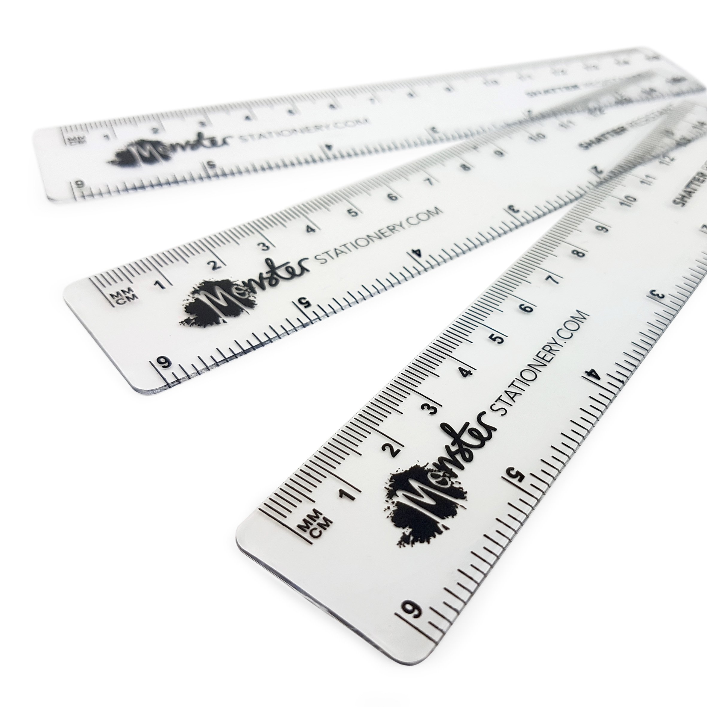 Monster Stationery - 6 Inch / 15cm Transparent Rulers - Shatter Resistant - Pack of 3 - Clear