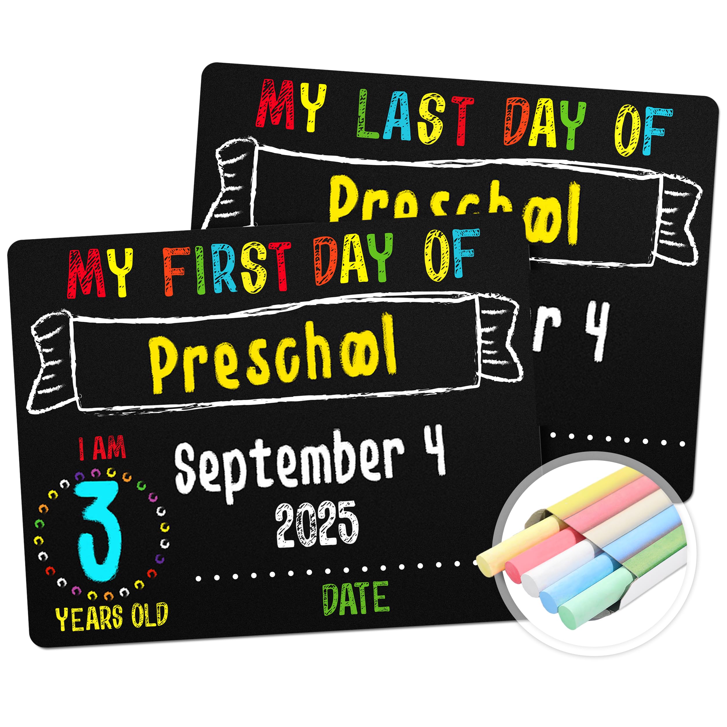 Photo 1 of First & Last Day of School Chalkboard Sign (8.5x11 inches, Double-Sided), My Small Back to School Board, for Kids - Preschool, Kindergarten, 1st Grade Supplies