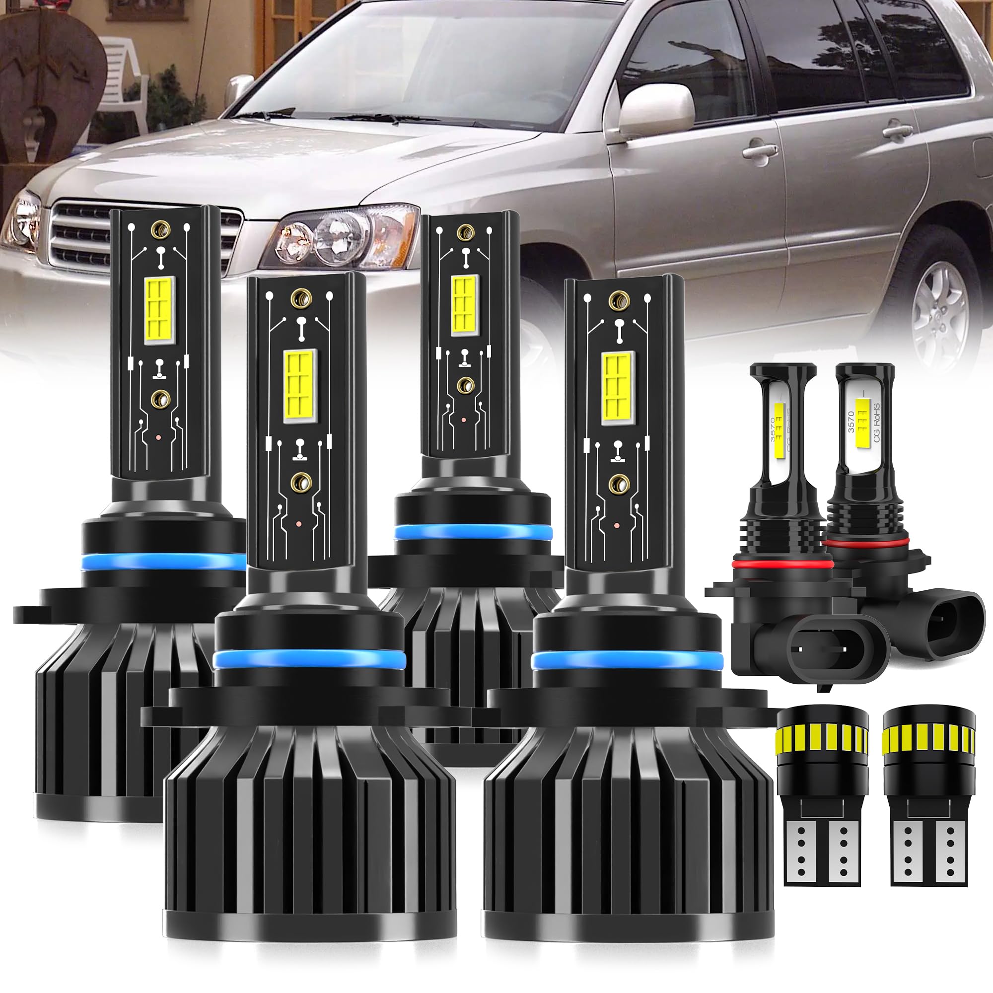 Photo 1 of AYGZRUB For 2001-2007 Toyota Highlander light Bulbs, 9005 High Beam 9006 Low Beam 9006 Fog Light License Plate Lights Combo, 8PCS