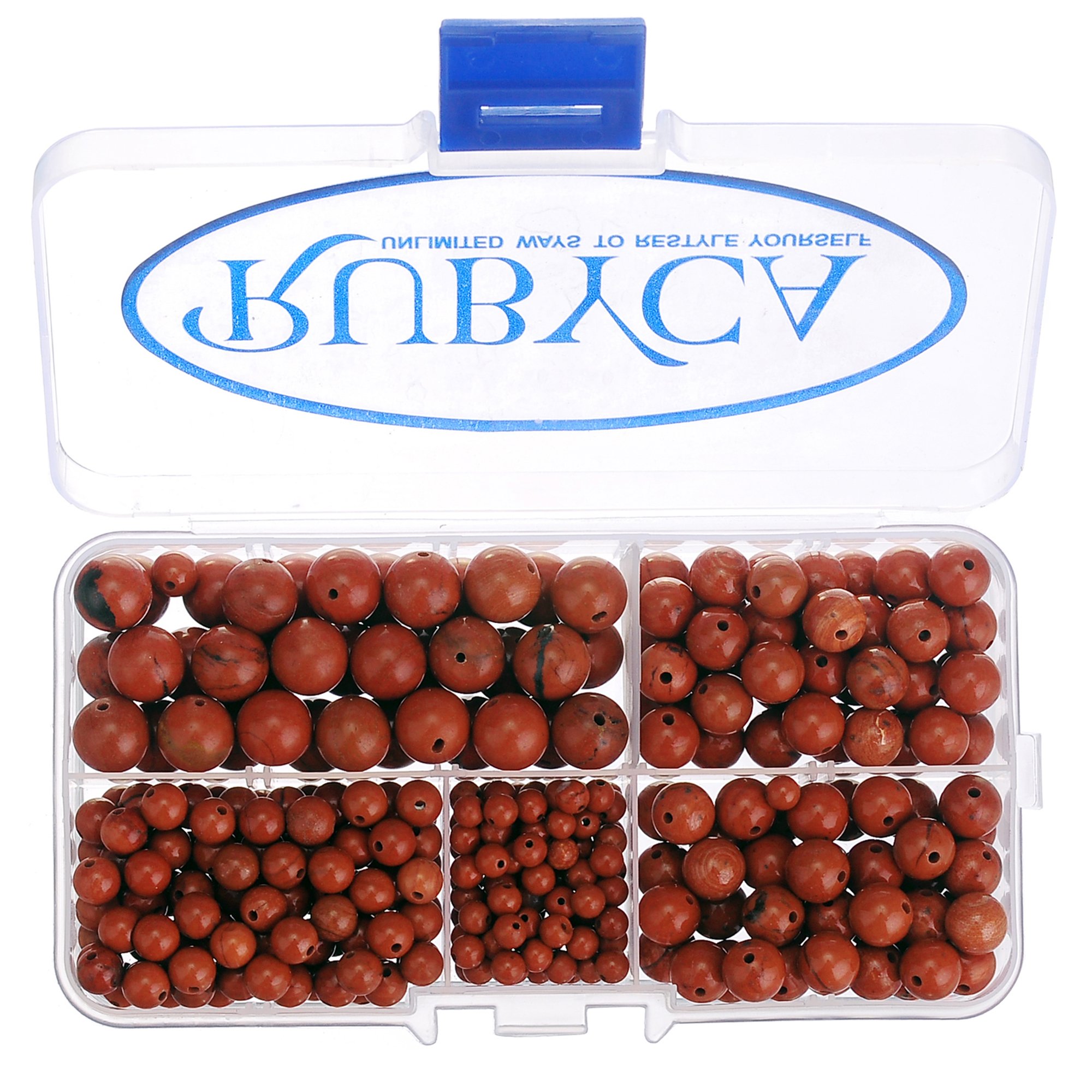 RUBYCA Natural Red Jasper Gemstone Round Loose Bead Organizer Plastic Box Jewelry Making Mix Sizes