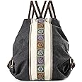 Goodhan WomCanvas Backpack Daypack Casual Shoulder Bag, Vintage Heavy-duty Anti-theft Travel Backpack(Grey Black)