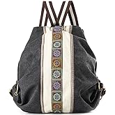 Goodhan WomCanvas Backpack Daypack Casual Shoulder Bag, Vintage Heavy-duty Anti-theft Travel Backpack(Grey Black)