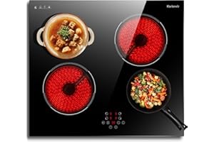 Karienvir 24 Inch Electric Cooktop Built in Electrics Stove Top, 4 Burner Electric Stove, Touch Control, 6000W, 9 Power Levels, Safety Lock, Timer, Pause Function, 240V Hard Wire(No Plug)