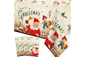 JUSTCHEE Vintage Christmas Decorations 3PCS Merry Christmas Tablecloth Vintage Victorian Style Santa Christmas Plastic Table Cover for Xmas Party Supplies