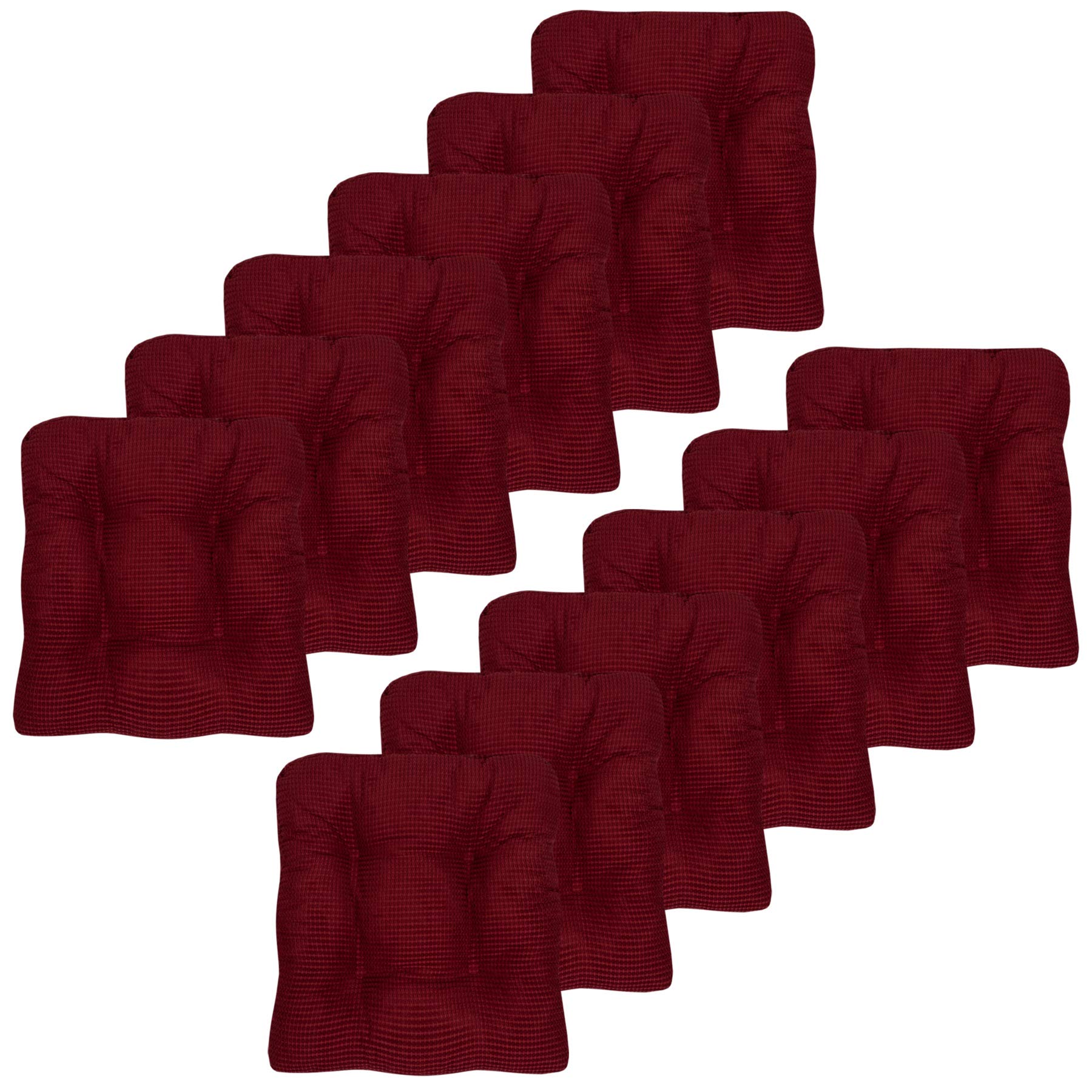 Sweet Home Collection Chair Cushion Crushed Memory Foam Pads Premium Slip Non Skid Microdot Rubber Back Tufted 16″ x 16″ x 3.25″ Thick Seat Cover, 12 Count (Pack of 1), Burgundy Red