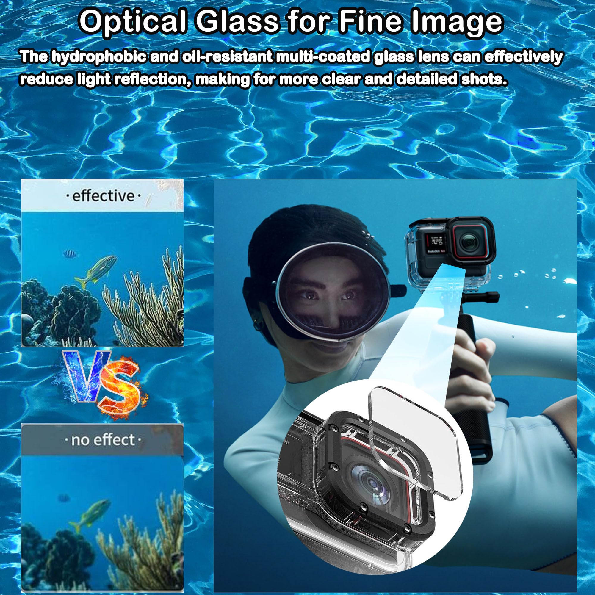 PCTC 60M(197ft) Waterproof Case for Insta360 Ace Pro, Accessories for Insta 360 Ace Pro Waterproof Case,Protective Underwater Dive Housing Shell with Bracket Accessories