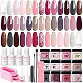 AZUREBEAUTY 31 Pcs Dip Powder Nail Kit Starter 20 Colors Clear Nude Pink Brown Glitter All Season Acrylic Dipping Powder Liquid Set with Top/Base Coat Activator for French Nail Art DIY Salon Gift