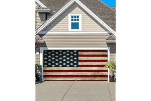 LBDECOR Vintage USA Flag Garage Door Decorations, American US Flag Garage Door Banner Cover with Grommets, Garage Door Mural Backdrop Decoration for Indoor Outdoor Wall Door Photography 7x8ft