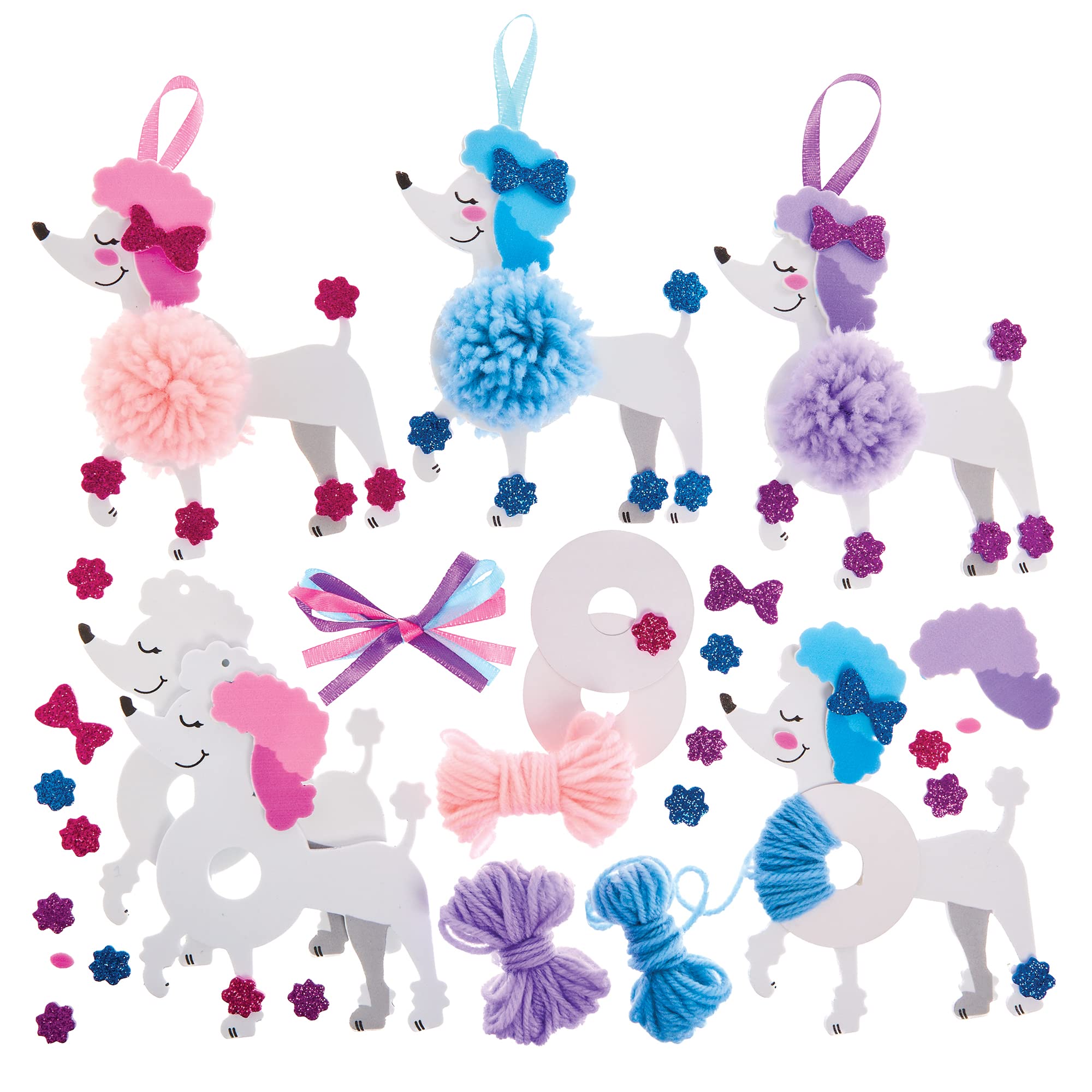 Baker Ross FX693 Poodle Dog Pom Pom Decoration Kits - Pack of 3, Foam Arts and Crafts Decorations for Kids