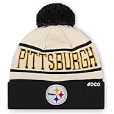 FOCO NFL Primary Team Logo Heritage Stripe Pom Beanie Hat