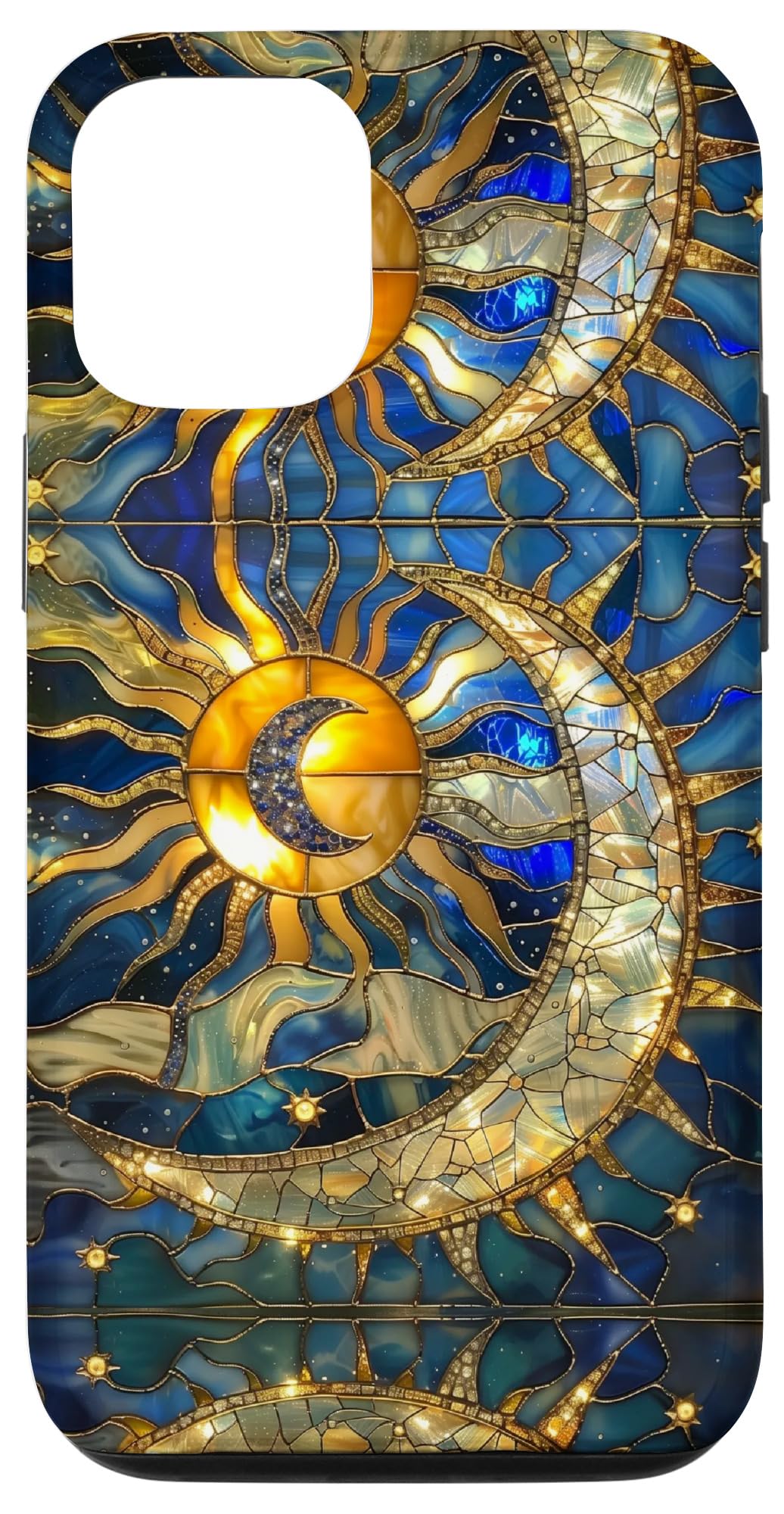 Celestial Sun Moon Star Stained Glass Effect Art Stain Glass Case for iPhone 12/12 Pro