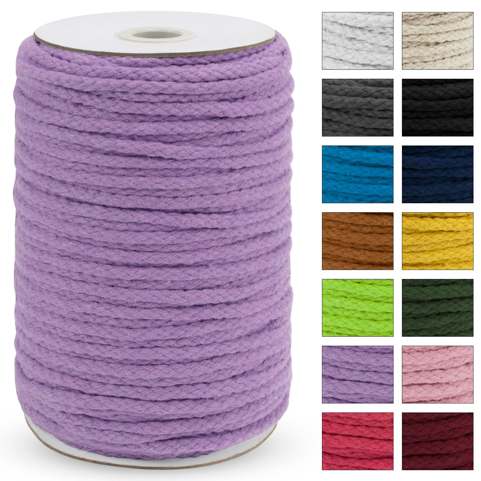 Uiopa Macrame Cord 5mm x 90m, Thick Macrame Rope 8-Strand Braided Cotton Rope, Light Purple Cotton Cord for Plant Hangers, Wall Hanging, Dream Catcher, Garden, DIY Projects