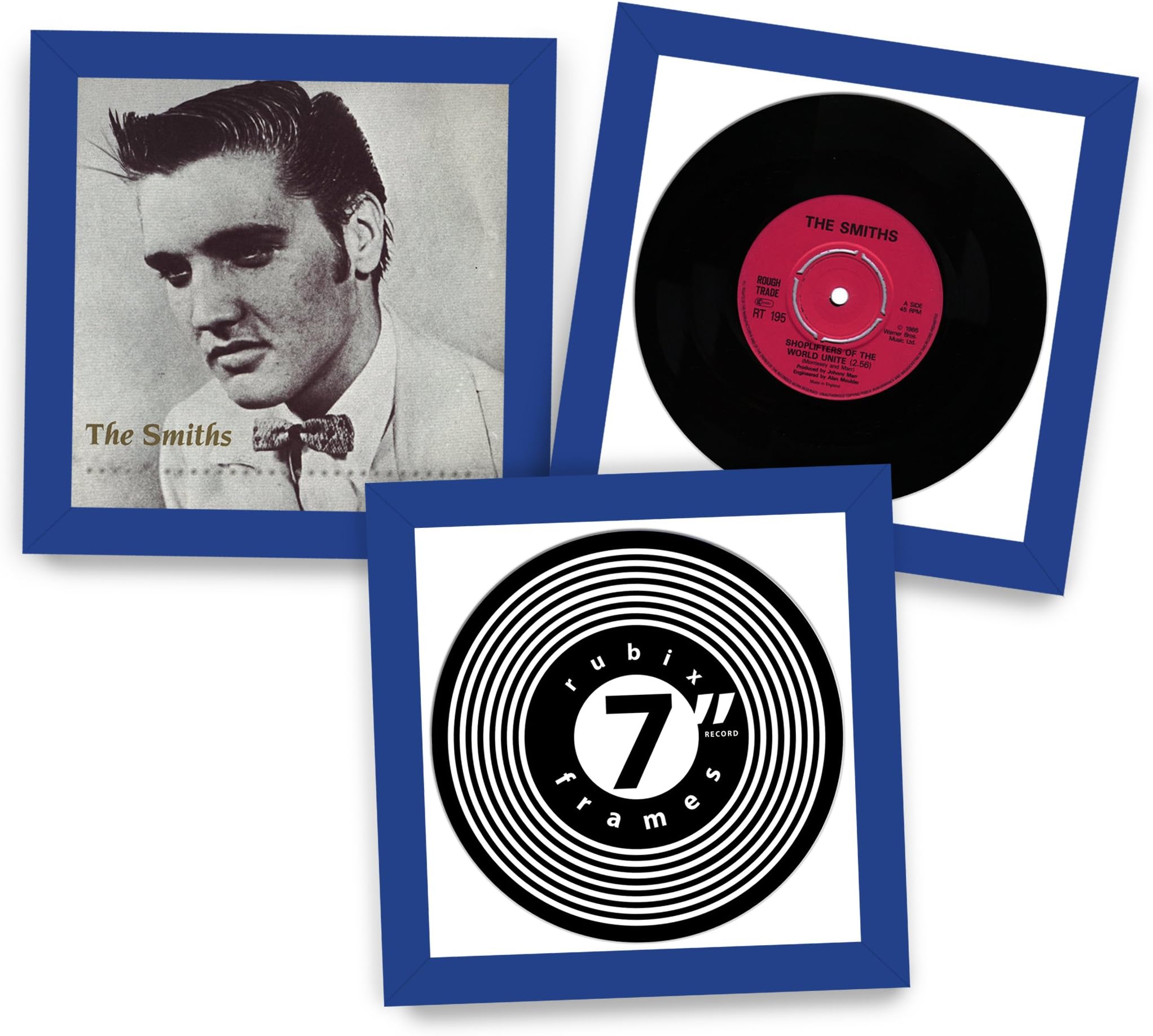 7” Inch Vinyl Record Frame - MEDIUM BLUE - Quality Wooden Picture Frame with Acid Free Mount and Conservation Backing - Disc or Cover - Handmade to Order in England, Devon, UK by RUBIX FRAMES