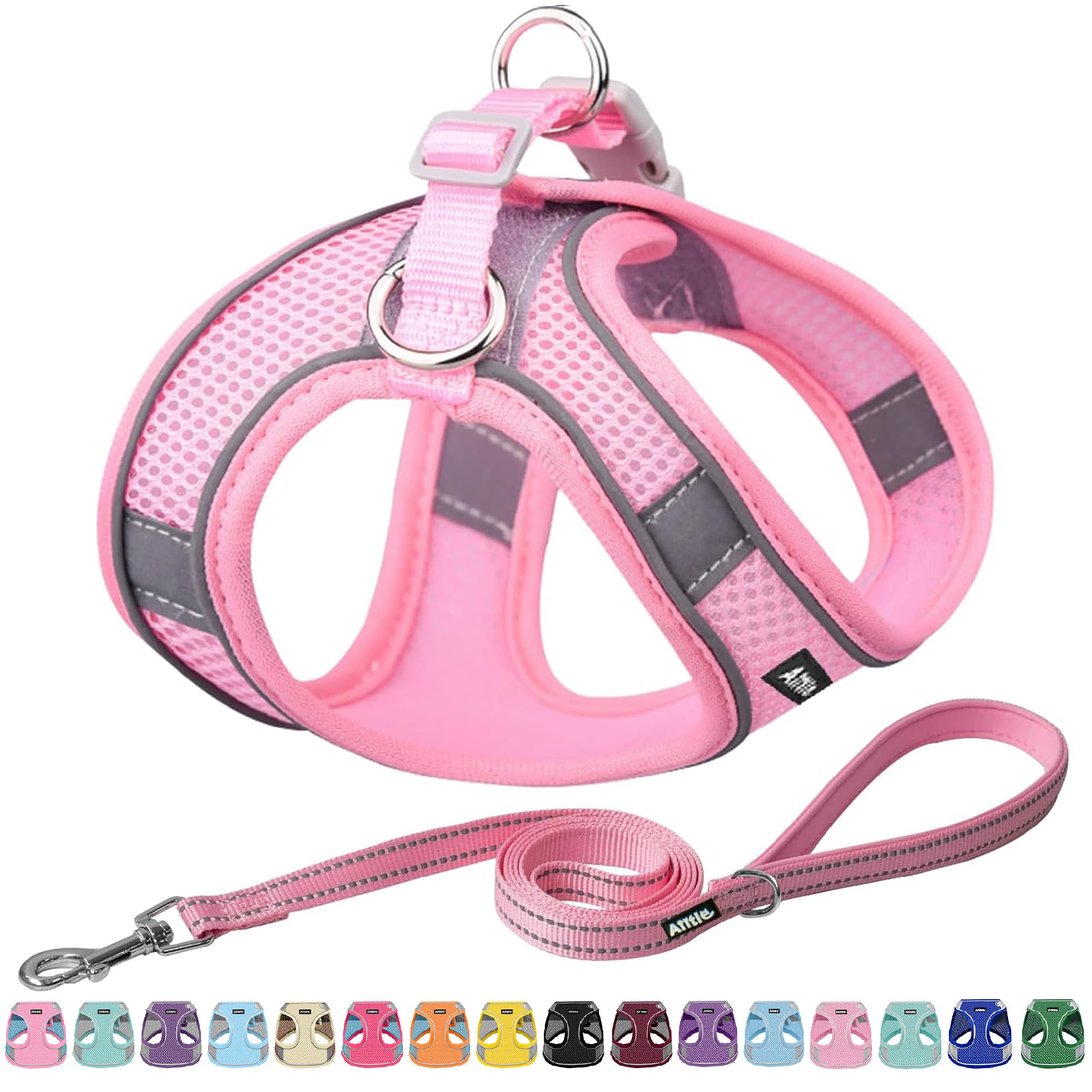 AIITLE Step in Dog Harness and Leash Set - No Pull Escape Proof Vest Harnesses with Soft Mesh and Reflective Bands, Adjustable Pet Outdoor Harnesses for Small and Medium Dogs Pure Pink M