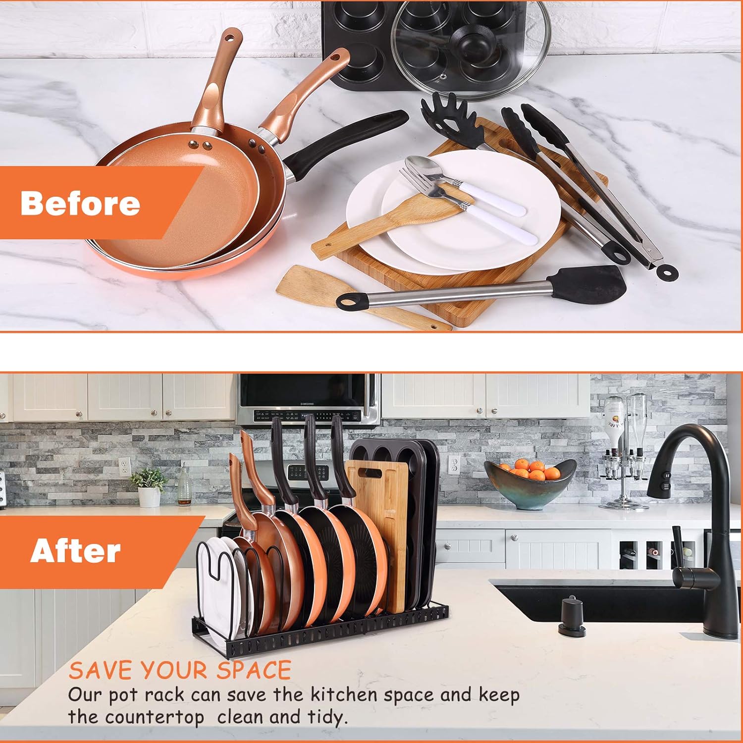 Pot Organizer Rack for Cabinet,Expandable Pot Organizer Rack, Pans Pots Lid Organizer Rack Holder,Kitchen Cabinet Pantry Bakeware Pot Lid Holder，Organizer Rack Holder with 10 Adjustable Compartments: Home Improvement
