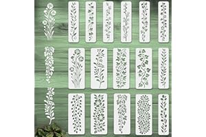 INFUNLY 16Pcs Leaf Vine Painting Stencil for Wall Reusable Wall Stencils for Painting Flower Decorative Walls Stencil Small Vintage Wall-Painting Template for Brick Wood Furniture Nursery Living Room