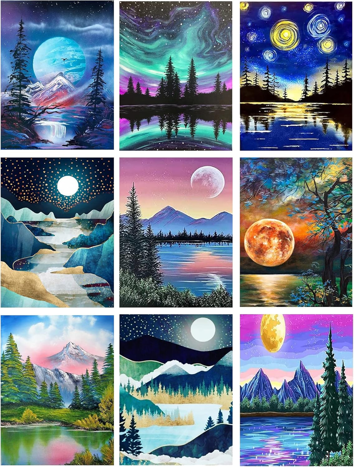Paintings - 9 Pack Diamond Painting Kits for Adults,5D Beginner Diamond Art Kits for Home Decoration, DIY Painting for Children, Round Full Drill Craft Kit,Perfect Wall Decor Gift(12X16 Inch)