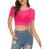 Women's Summer Mesh Tops Short Sleeve See Through Sheer T Shirt Bodycon Blouse Clubwear